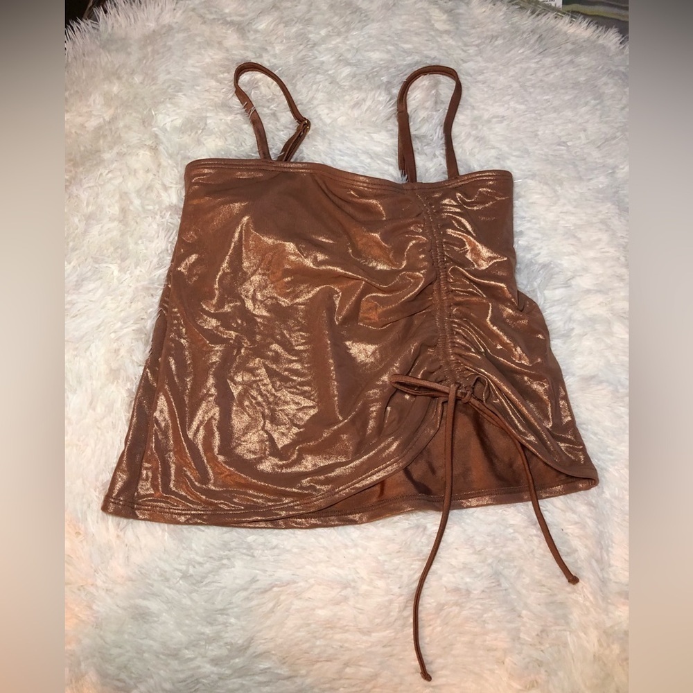 VENUS Shimmering Bronze Metallic Ruched Bikini Top size 6